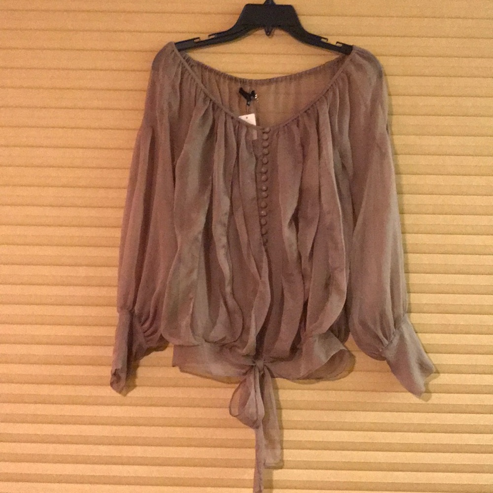 100% 1 of a Kind Carmel colored silk blouse